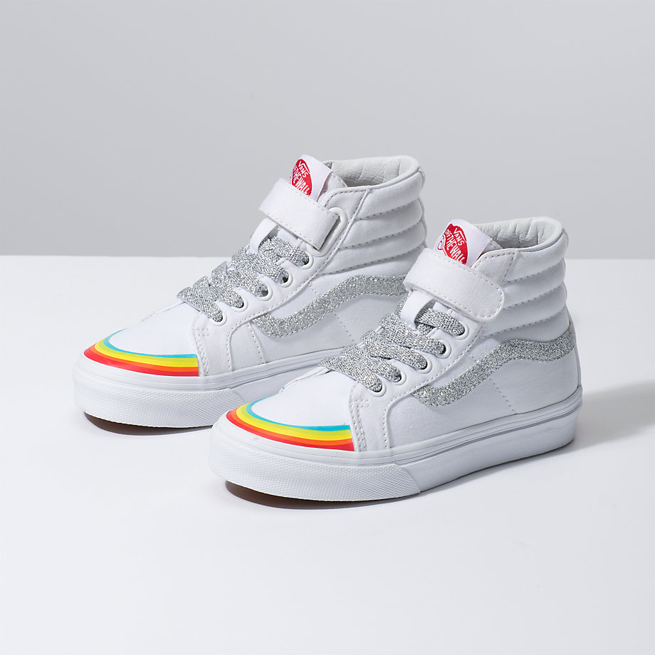 Vans Kiz Çocuk Velcro Ayakkabı Rainbow Toe Cap Sk8-Hi Reissue 138 V Beyaz/Gümüş Yeni Sezon | 27266-3